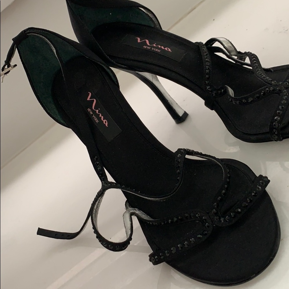 Nina Stilettos Black Studded Sequined  NEW